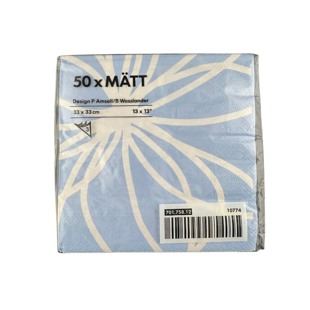 Limited Edition Retired IKEA Mätt Paper Dinner Napkins Blue & White Floral 2010